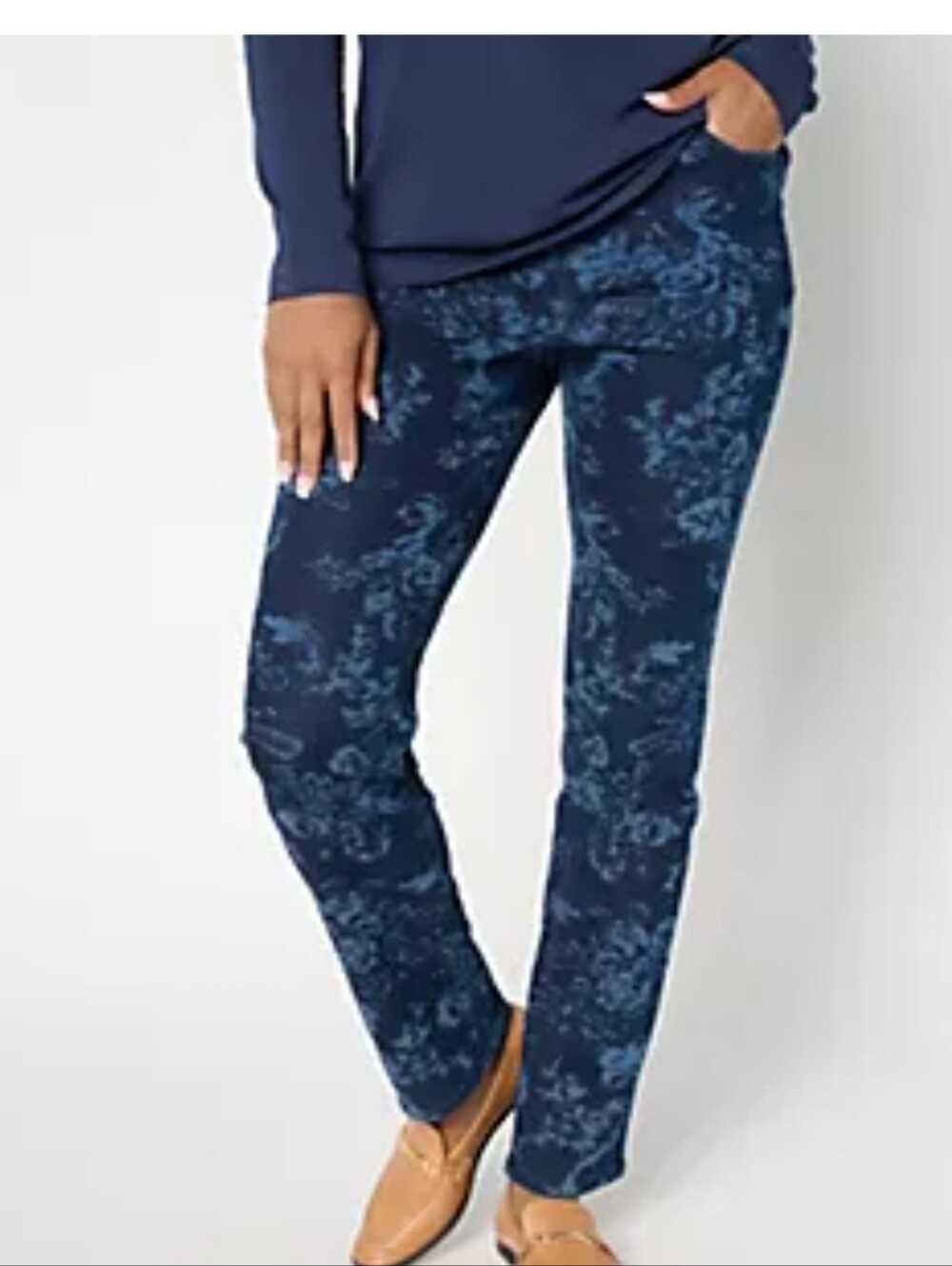 New Comfy Knit Dark Floral Straight Leg Pull On Jean XL
